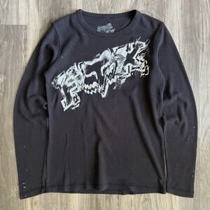 Vintage Fox Racing T-Shirt Mens Size S Black Y2K Thermal Waffle Knit Painter